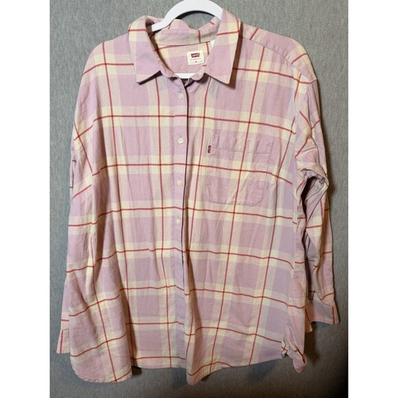 Levi's Tops - Levi's Women's 1X Pink Plaid Flannel Button Down Long Sleeve Shirt Top Plus Size